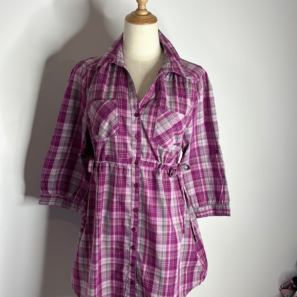 impulse Dresses & Skirts - Impulse purple grey checked shirt dress